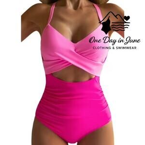 Eomenie Cross Front Cut Out Tie Back One Piece Swimsuit Size L